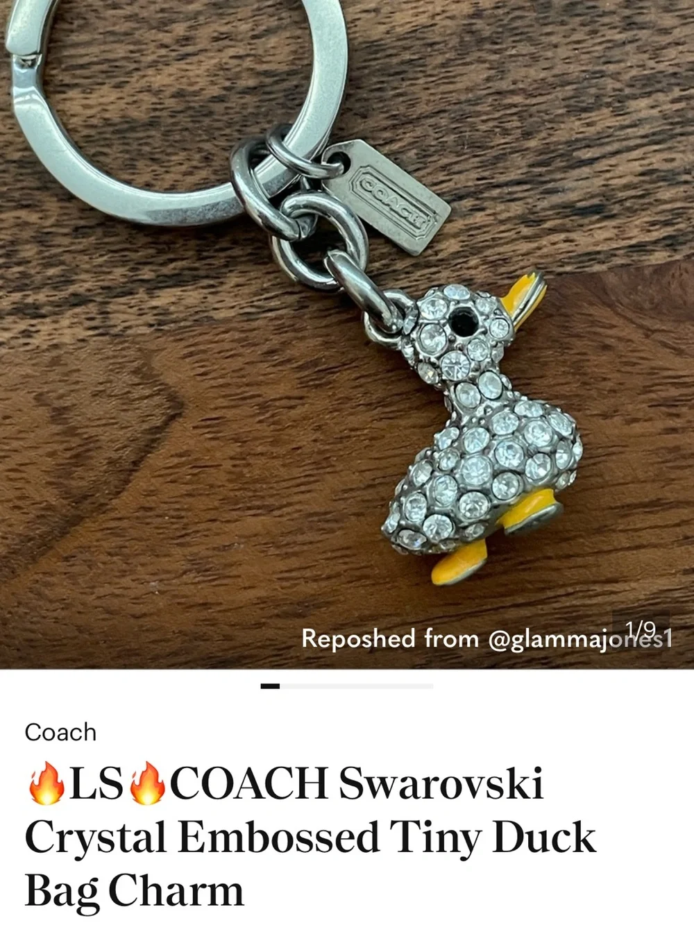 LS 🔥 Coach Swarovski crystal embossed tiny duck bag charm